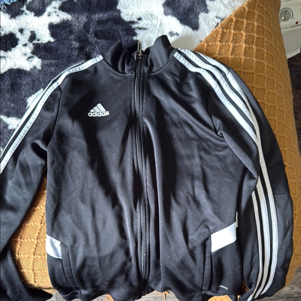 Adidas Black and White Varsity Jacket with Signature Stripes